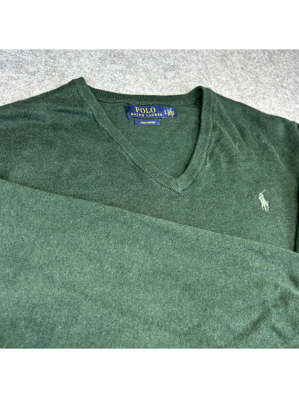 Polo Ralph Lauren Green V-Neck Sweater Mens L Pima Cotton Preppy Pony Logo Golf